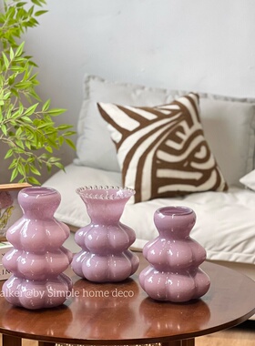 芋泥｜中古风法式复古紫色芬顿玻璃花瓶插花花艺软装家居摆件