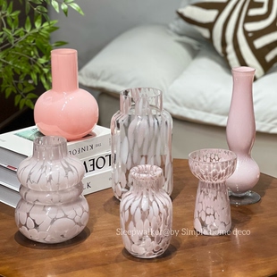 桃花灼灼|粉色系列高端轻奢玫瑰郁金香 百合玻璃花瓶 摆件