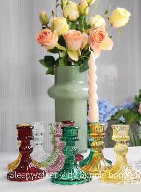 婚礼圣诞新年节日氛围感摆件外贸出口彩色红色玻璃烛台高度10.5cm