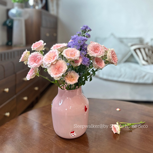心粉|小众粉色玻璃花瓶摆件客厅桌面圣诞氛围水养插花花瓶摆件