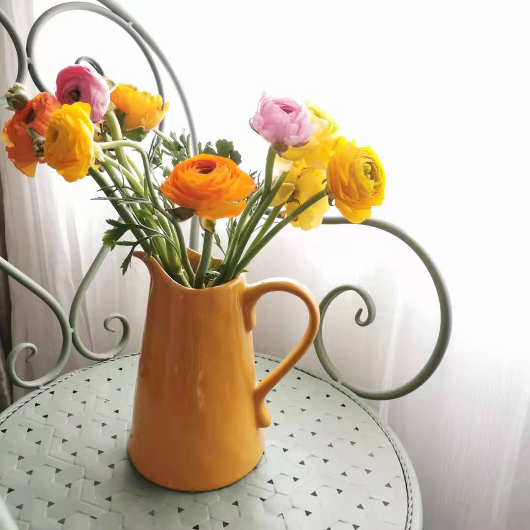 SW定制高20cm陶瓷凉水壶 外贸桌面花瓶花器 黄色墨绿色白色多色