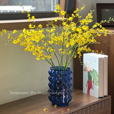 提夫尼蓝｜蓝色元宝花瓶 宝蓝色玻璃花瓶 水培绿植鲜花客厅装饰