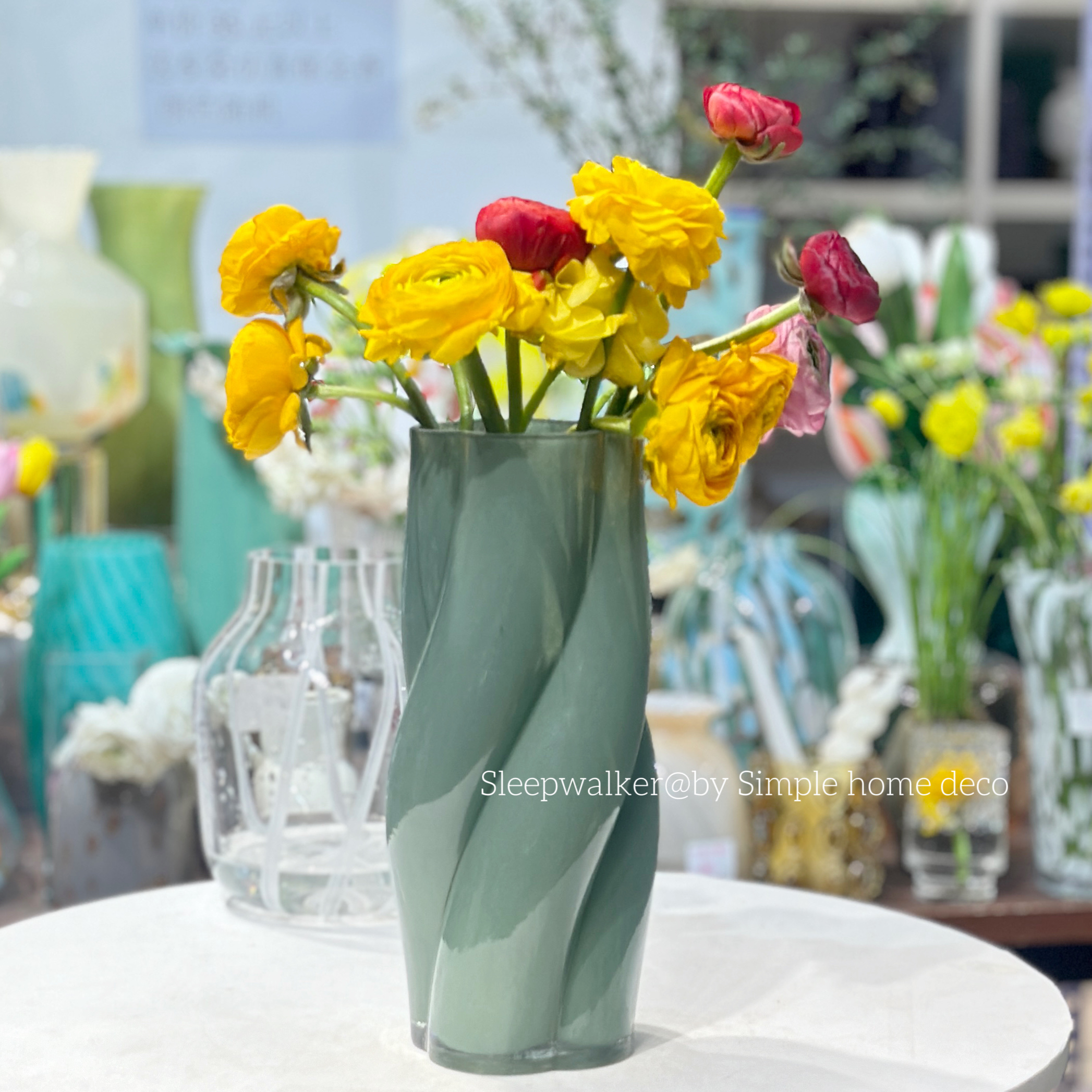 原色料绿色扭曲绿旋风高级感小众玻璃花瓶花器桌面摆件