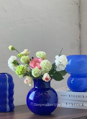 湛蓝｜北欧风蓝色系列 克莱因蓝玻璃花瓶插花玫瑰百合芍药花瓶
