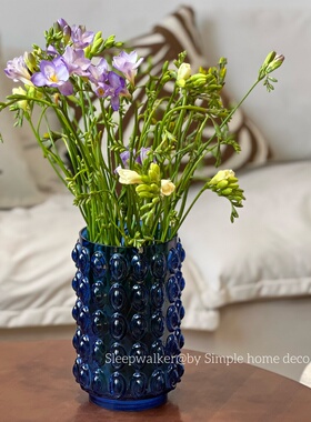 提夫尼蓝｜蓝色元宝花瓶 宝蓝色玻璃花瓶 水培绿植鲜花客厅装饰
