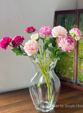 荷风｜透明波浪荷叶口玻璃花瓶鲜花洋甘菊洋桔梗插花摆件ins风