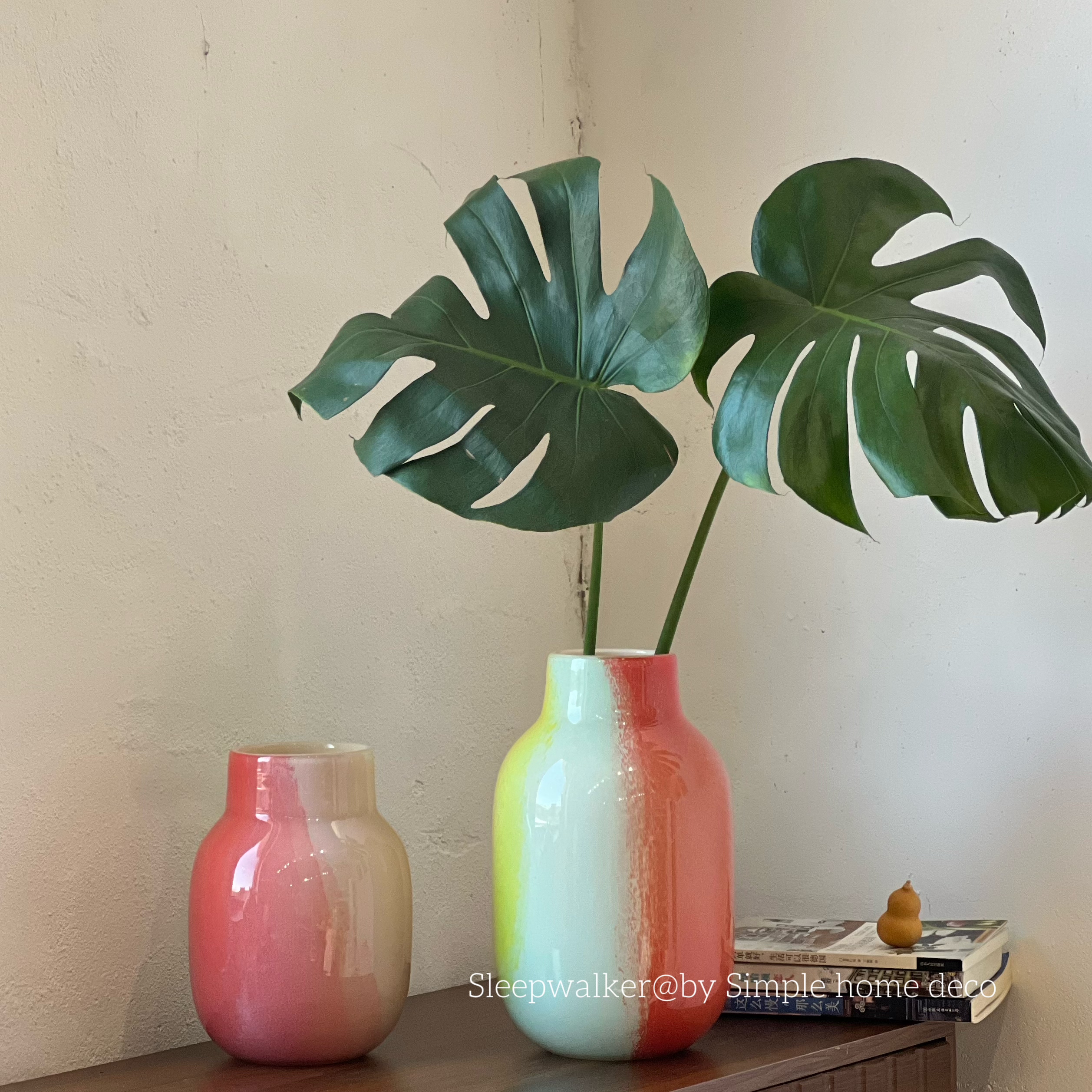 彩虹泡泡tang｜简约现代渐变色玻璃花瓶摆件客厅插花餐桌玄关花器图片