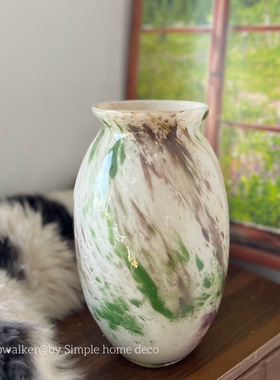 莫奈油彩36｜绿意盎然手工彩色玻璃花瓶复古绿植插花摆件艺术花器