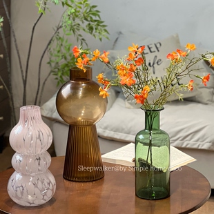 树荫｜绿系玻璃花瓶客厅插花装饰花瓶马醉木小手球叶子绿植水培