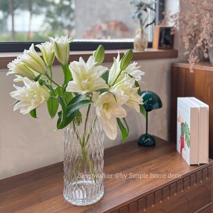 清晨|口13.5高30北欧风简约菱形透明直筒百合腊梅玻璃花瓶醒花桶