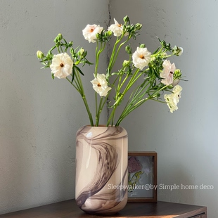 初恋｜2026新款 手工线条晕染纹理焦糖色玻璃花瓶轻奢高档摆件