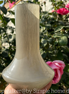 奶油黄色灰色中古风长颈玉质玻璃花瓶客厅软装饰高级家居摆件