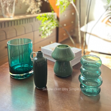 绿松石｜北欧简约玻璃花瓶 绿色系列 吊钟马醉木水培鲜花装饰花瓶