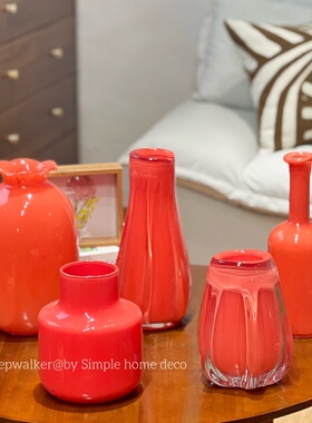 喜事连连｜红色系玻璃花瓶结婚花瓶 继续摆件客厅插花轻奢高档