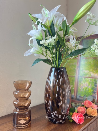 温暖24｜豹纹玻璃花瓶摆件客厅插花水培鲜花花器复古家居软装饰品