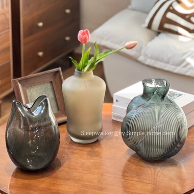 月上梢头｜透明灰色深色系列简约现代北欧风玻璃花瓶客厅插花装饰