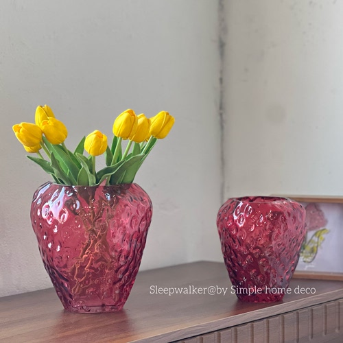 莓有烦恼｜轻奢草莓玻璃插花创意玄关餐桌摆件客厅芍药花瓶