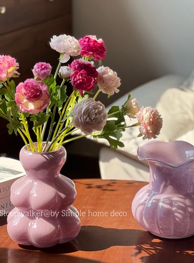 普罗旺斯｜粉色紫色甜甜圈花瓶摆件客厅插花餐桌软装饰品花器