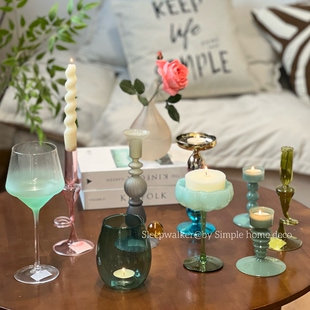 灯工烛台｜多巴胺彩色玻璃烛台轻奢桌面摆件浪漫晚餐香薰蜡烛底座