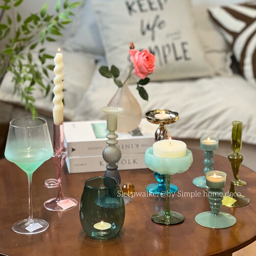 灯工烛台｜多巴胺彩色玻璃烛台轻奢桌面摆件浪漫晚餐香薰蜡烛底座