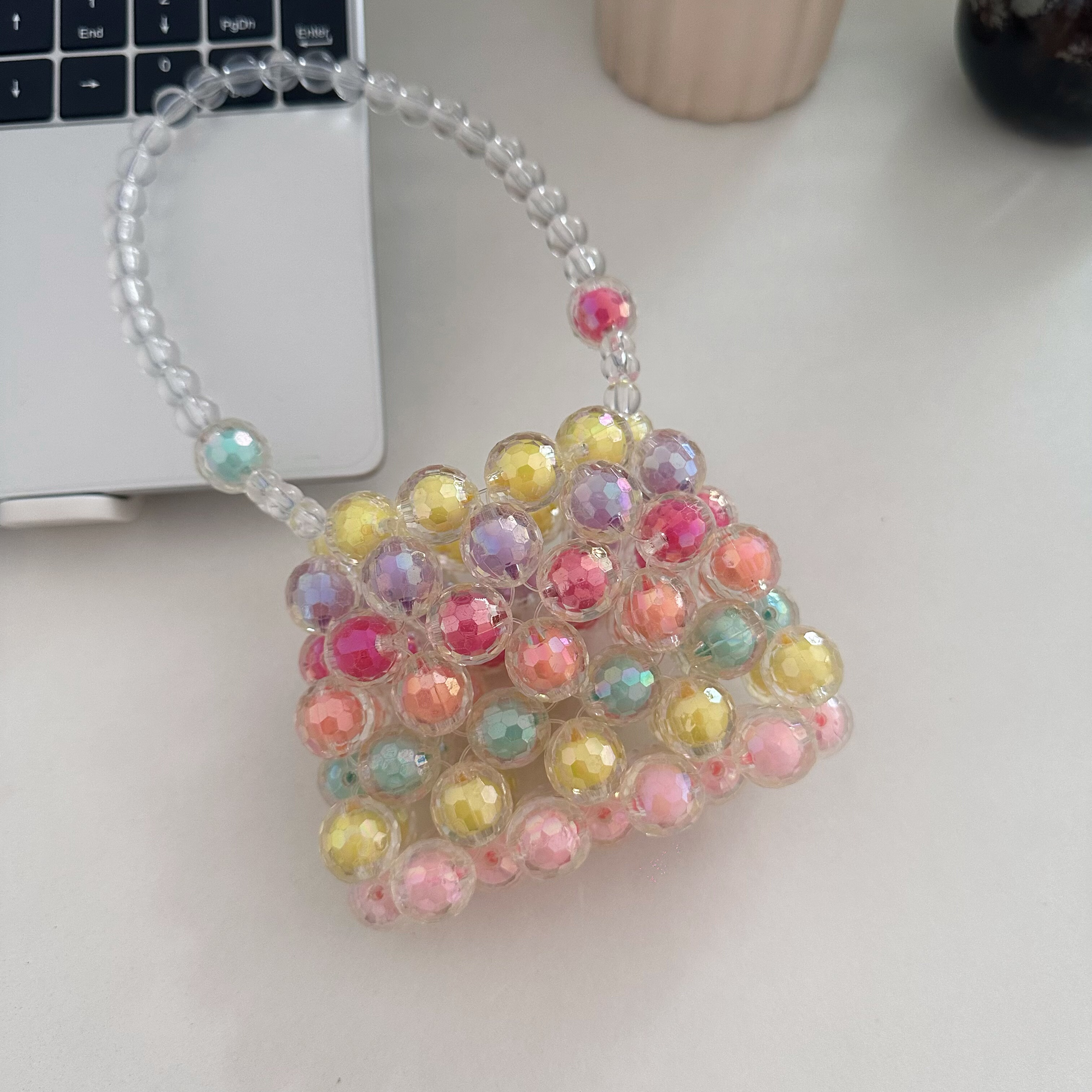 新款白色糖果串珠包手提斜挎包包diy手工编织材料包夏天女包儿童