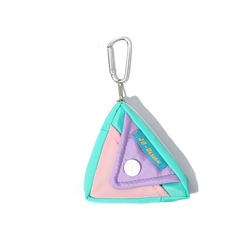 日式撞色新款零钱包个性三角形挂脖小物硬币小包潮流钥匙三角包