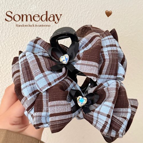 时尚百搭学院风格纹蝴蝶结抓夹高颜值马尾盘发夹气质复古鲨鱼