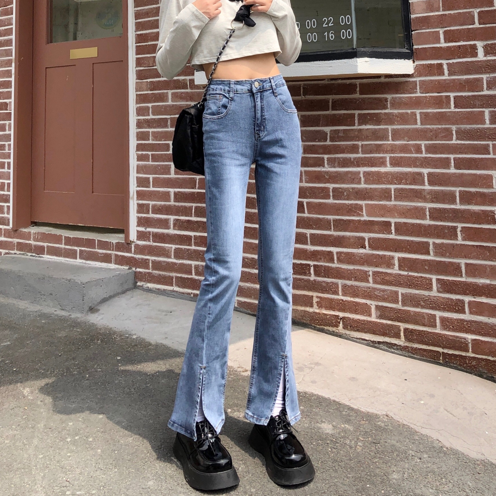 Real price high waist split slim jeans