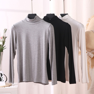 2019新款 秋装 韩版 修身 t恤女 高领莫代尔打底衫 上衣显瘦纯色长袖 女
