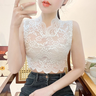 2025春秋款V领蕾丝假领百搭女高级感内搭修身薄款短款背心打底衫