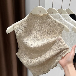 背心打底衫 蕾丝花边领假领子叠穿百搭女士高档内搭神器半高领无袖