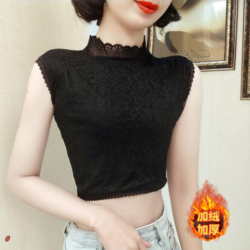 蕾丝半高领假领子内搭打底背心女
