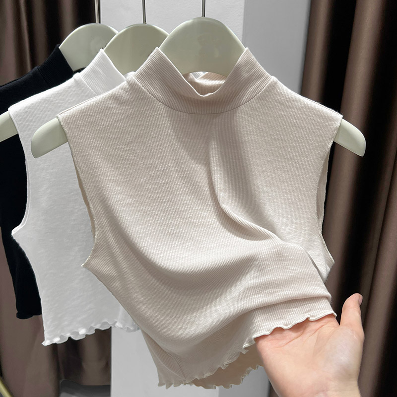百搭假领半高领针织背心打底衫