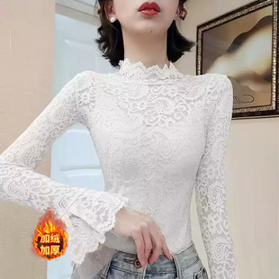 内搭蕾丝衫 半高领网纱打底衫 女2025秋冬季 百搭长袖 上衣 新款 超仙