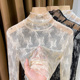 薄款 木耳边堆堆领软糯蕾丝打底衫 女秋冬毛衣内搭小衫 高领网纱上衣