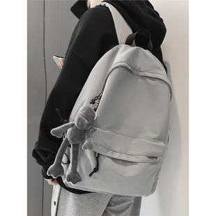 书包男初中高中生大学生大容量男生双肩包男士灰色帆布背包女肩包