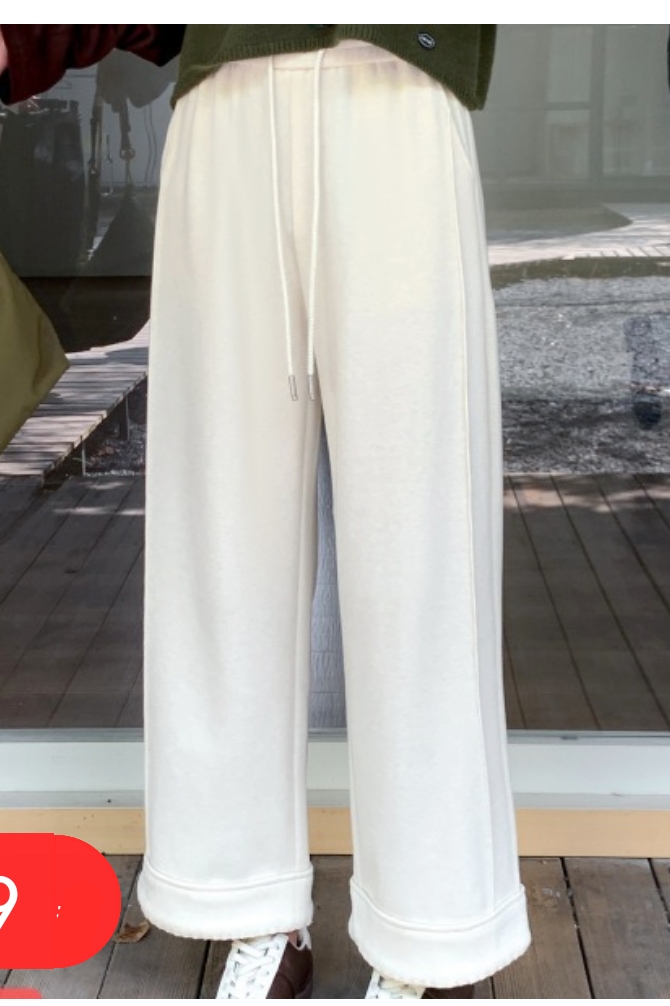 3NUX2025冬新款韩版简约百搭显瘦高品质休闲松紧腰直筒裤加绒