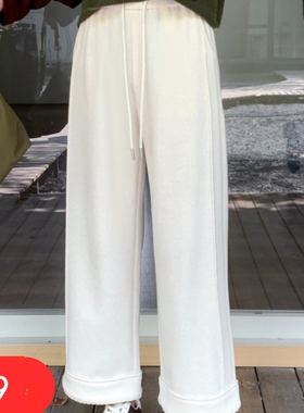 3NUX2025冬新款韩版简约百搭显瘦高品质休闲松紧腰直筒裤加绒