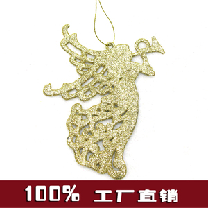 圣诞节金粉彩色塑料喇叭天使小挂件出口外贸原单圣诞树藤条装饰品