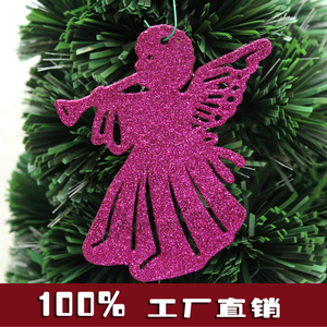 圣诞节金粉塑料彩色喇叭天使小挂件出口外贸原单圣诞树藤条装饰品