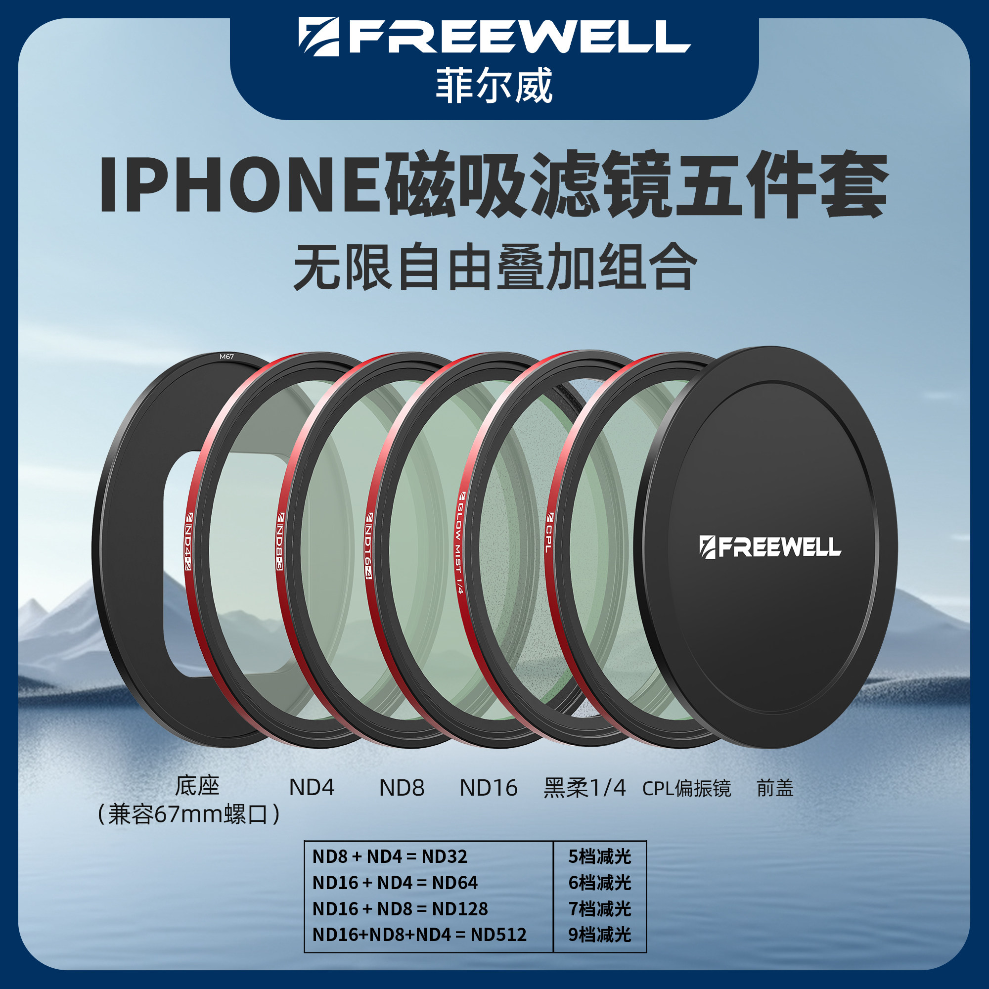 FREEWELL菲尔威iPhone17promax手机磁吸ND滤镜CPL偏振镜