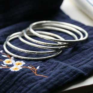 匆匆那年。手工银镯银细镯雕花刻花复古简约手镯 民族风文艺