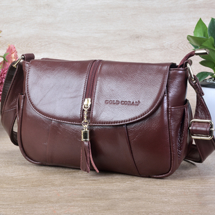时尚真皮妈妈斜挎包女士头层牛皮中老年人轻便软皮小斜背包大容量