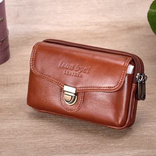 男士真皮手机包穿皮带手机腰包头层牛皮横款耐磨大屏手机腰间包