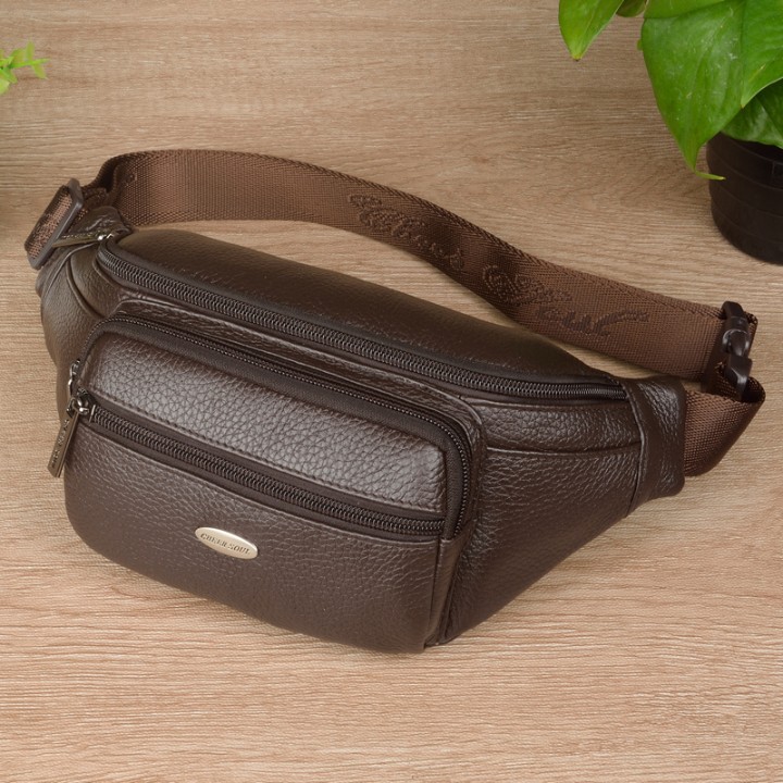 头层牛皮生意收钱旅游胸包多功能