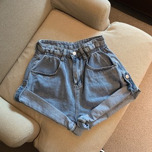 RM15091#夏季复古卷边牛仔短裤高腰宽松阔腿裤辣妹热裤