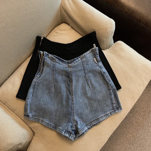 Real shot of summer versatile high-waist slim denim shorts hot pants for girls