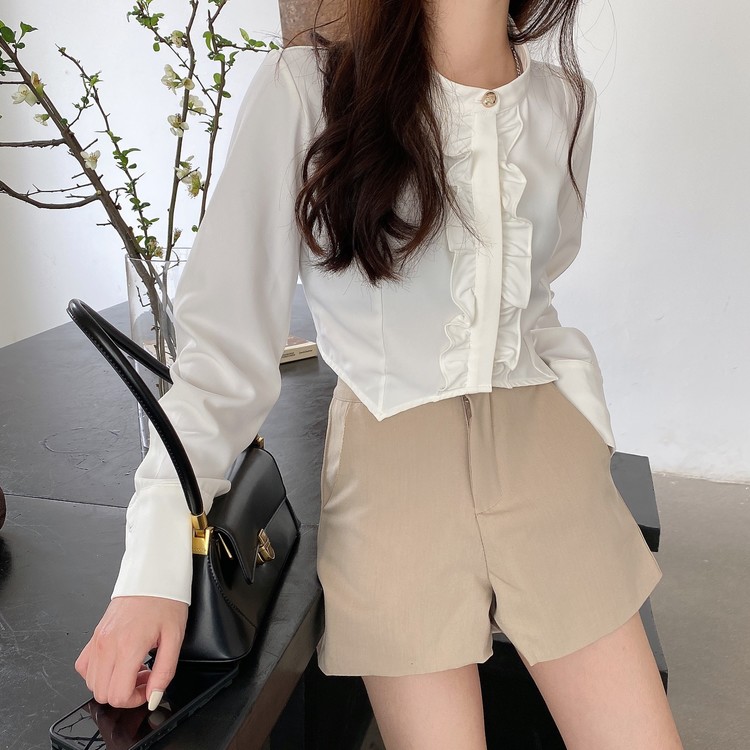 Real price spring and summer small stand collar Shorts Shirt + versatile shorts trousers