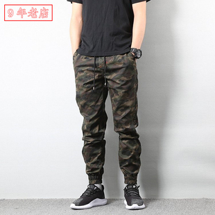 夏季潮牌日系迷彩裤休闲裤束脚裤工装裤余文乐长裤小脚裤修身大码