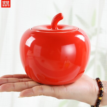 家居装饰品储物罐结婚糖罐苹果型茶叶罐多色存储干货陶瓷器密封瓶